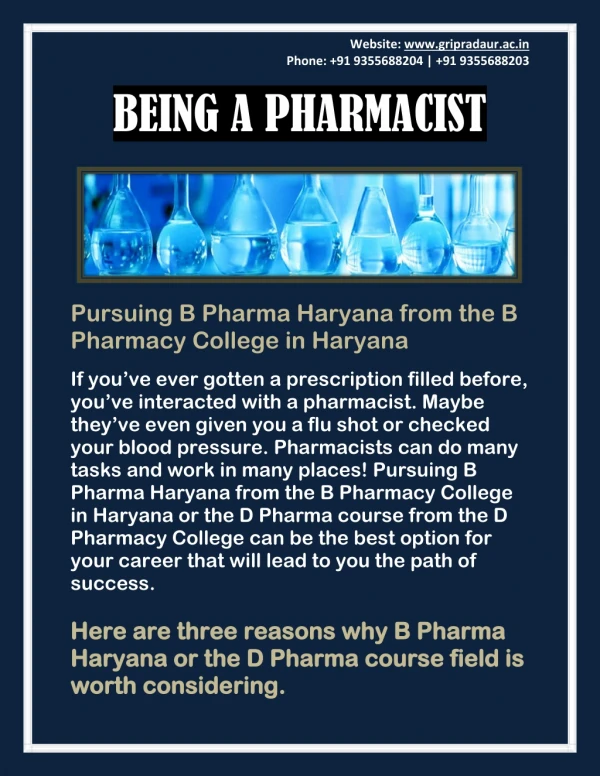 Pursuing B Pharma Haryana from the B Pharmacy College in Haryana