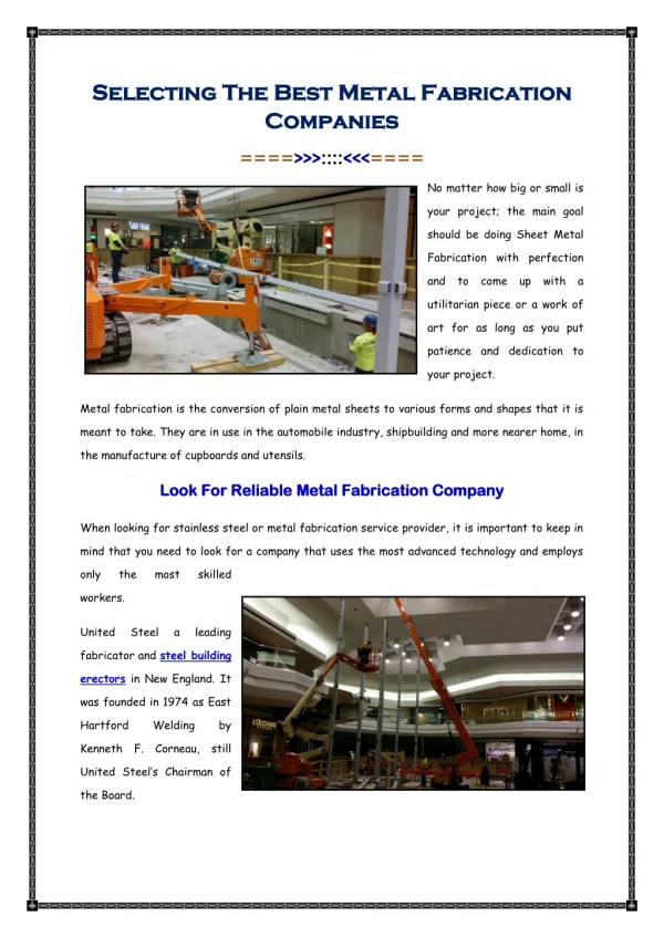 Selecting The Best Metal Fabrication Companies