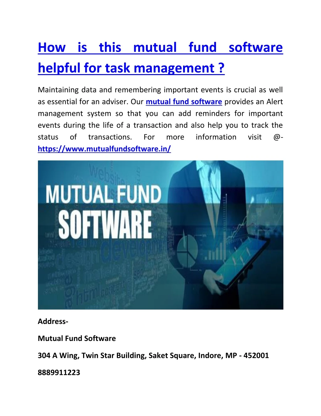 how is this mutual fund software helpful for task