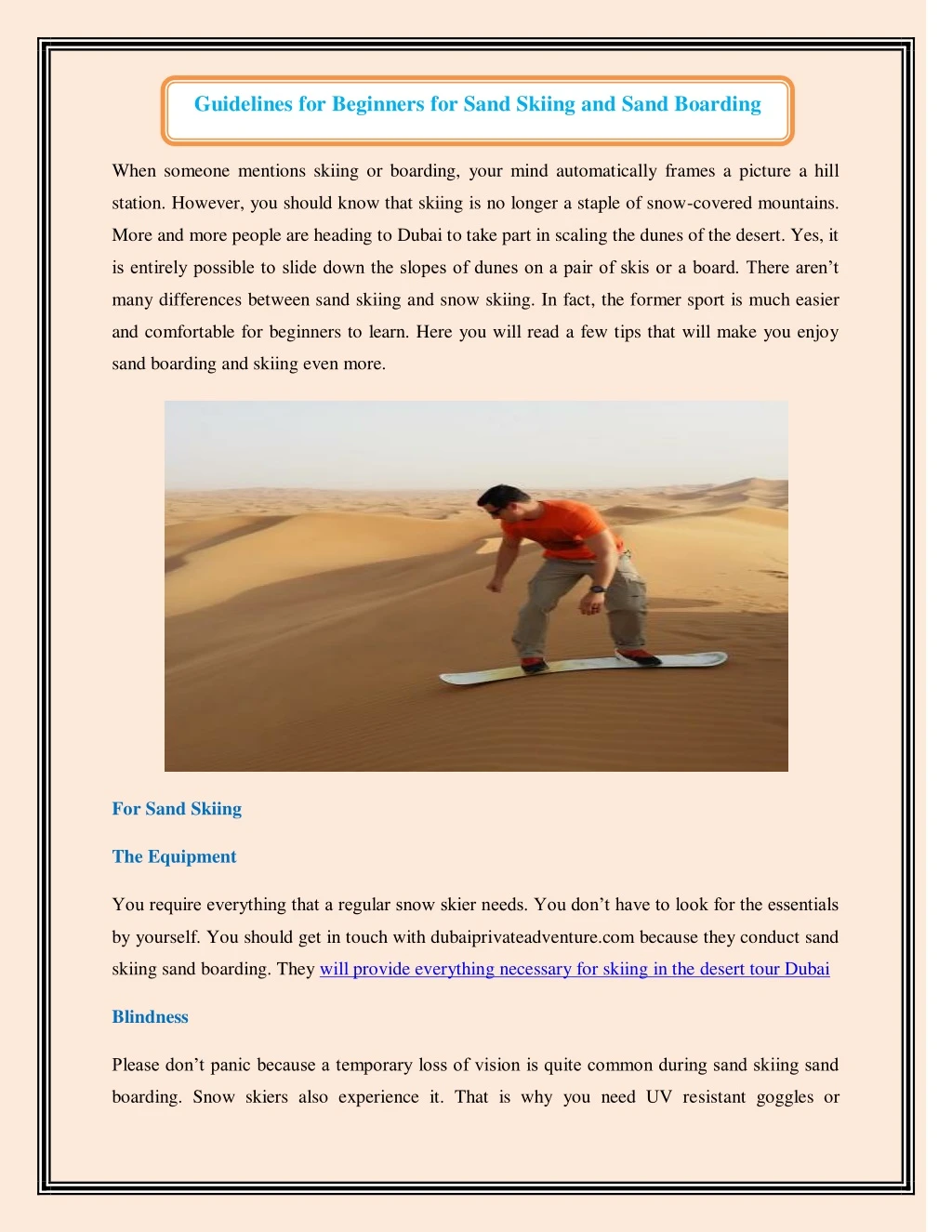 guidelines for beginners for sand skiing and sand