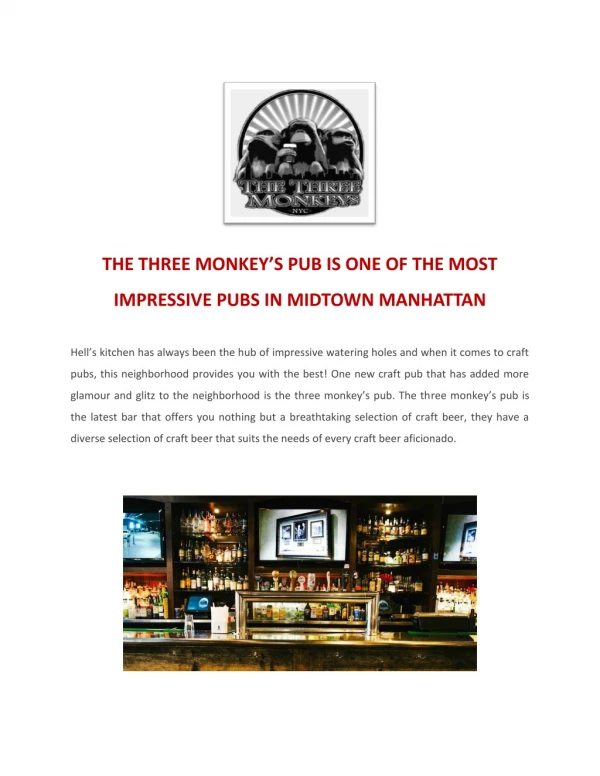 The Three Monkeys - American Bar | Craft Beer | Beer Garden Midtown