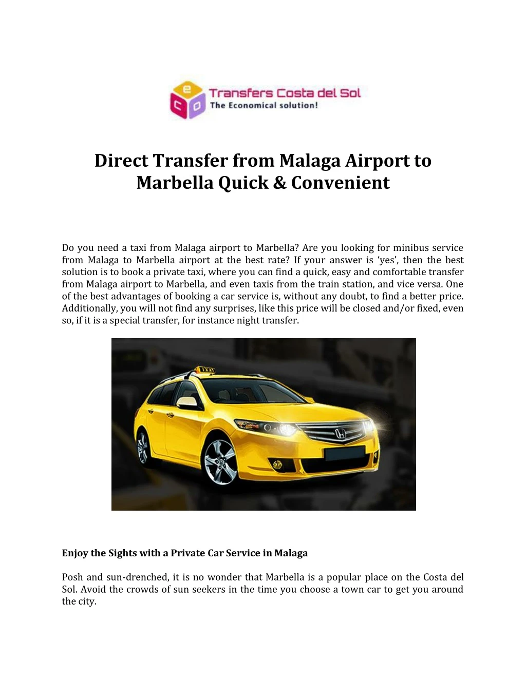 direct transfer from malaga airport to marbella
