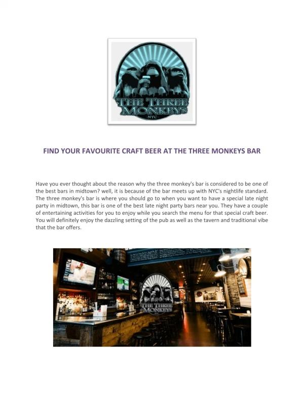 Private Events & Craft Beer in Midtown - The Three Monkeys