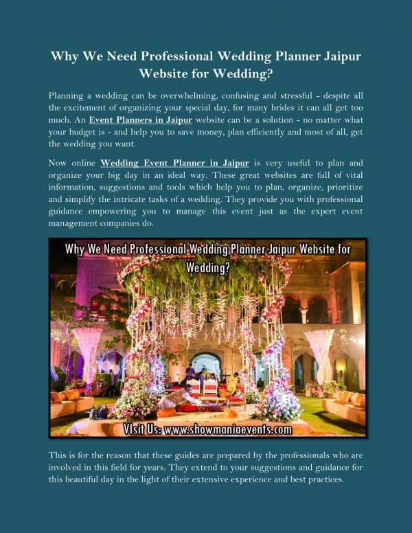 Why We Need Professional Wedding Planner Jaipur Website for Wedding?