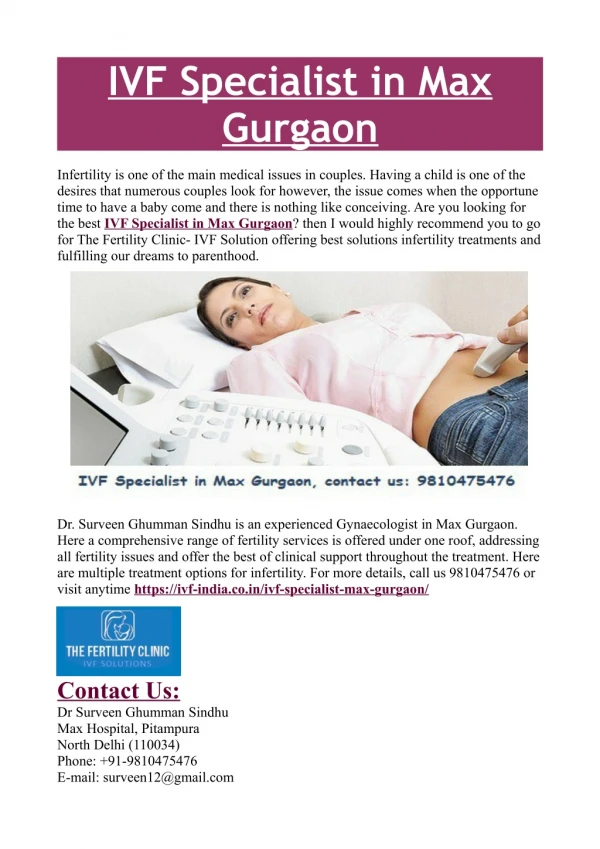 IVF Specialist in Max Gurgaon