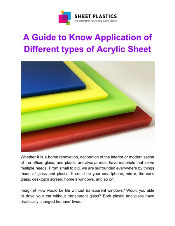 A Guide to Know Application of Different types of Acrylic Sheet