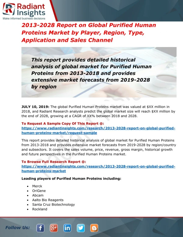 Global Purified Human Proteins Market 2019 Industry Insights, Share and Forecast Growth 2028