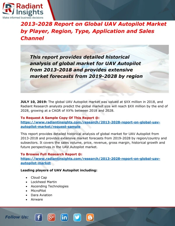 UAV Autopilot Market In-Depth Analysis with Booming Trends Supporting Growth and Forecast To 2028