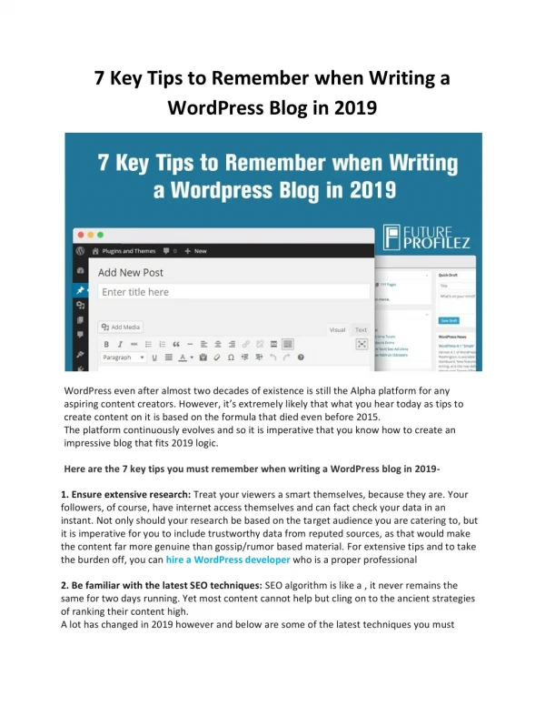 7 Key Tips to Remember when Writing a WordPress Blog in 2019