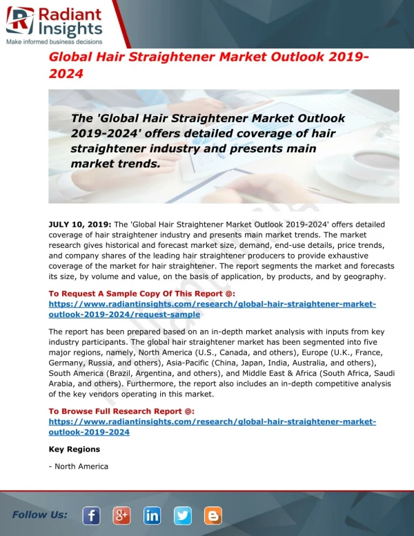 Hair Straightener Market Investigation Reveals Enhanced Growth during the forecast Period, 2018-2024