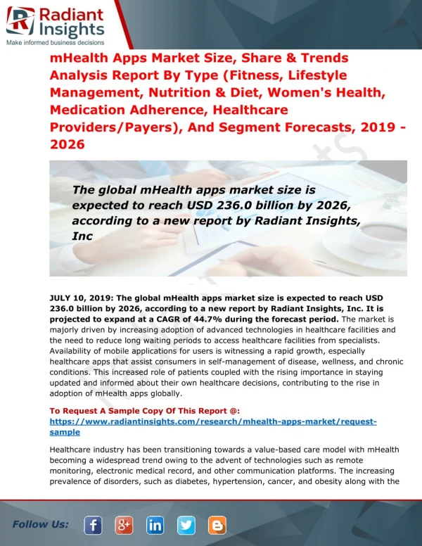 Global MHealth apps market Size, Shares, Regions, Trends, History, Key Players & Forecast 2019 to 2026