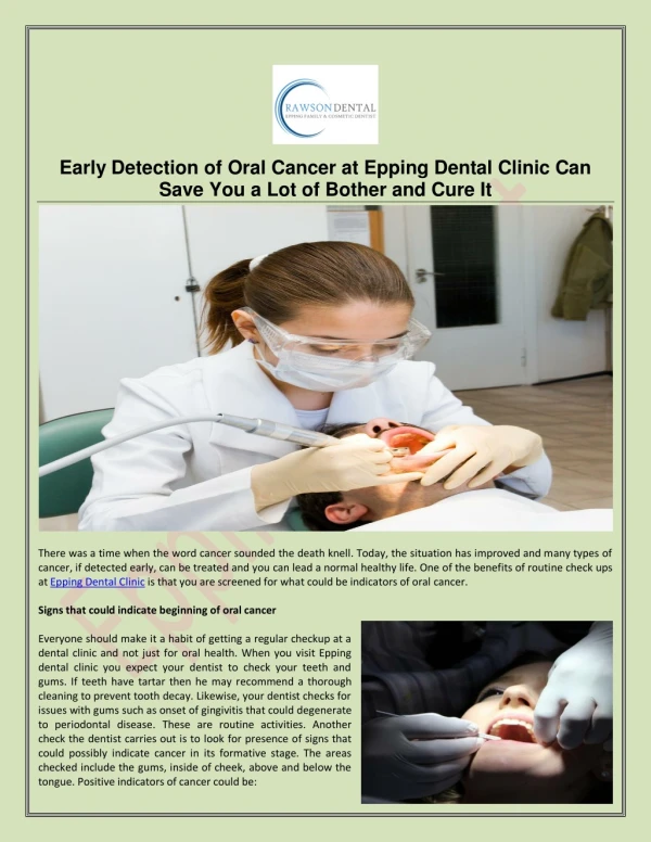 Early Detection of Oral Cancer at Epping Dental Clinic Can Save You a Lot of Bother and Cure It