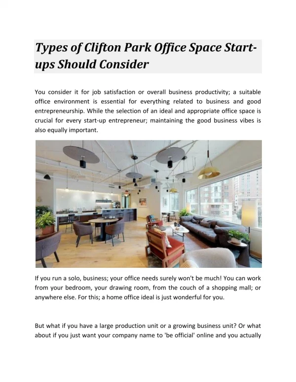 Types of Clifton Park Office Space Start-ups Should Consider