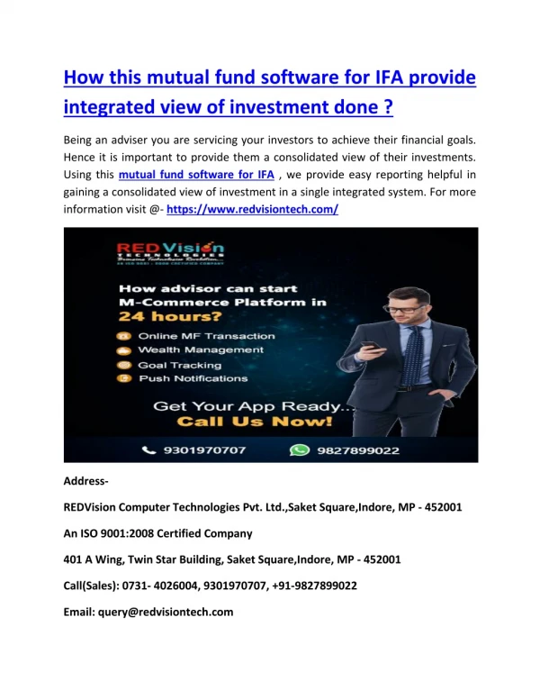 How this mutual fund software for IFA provide integrated view of investment done ?