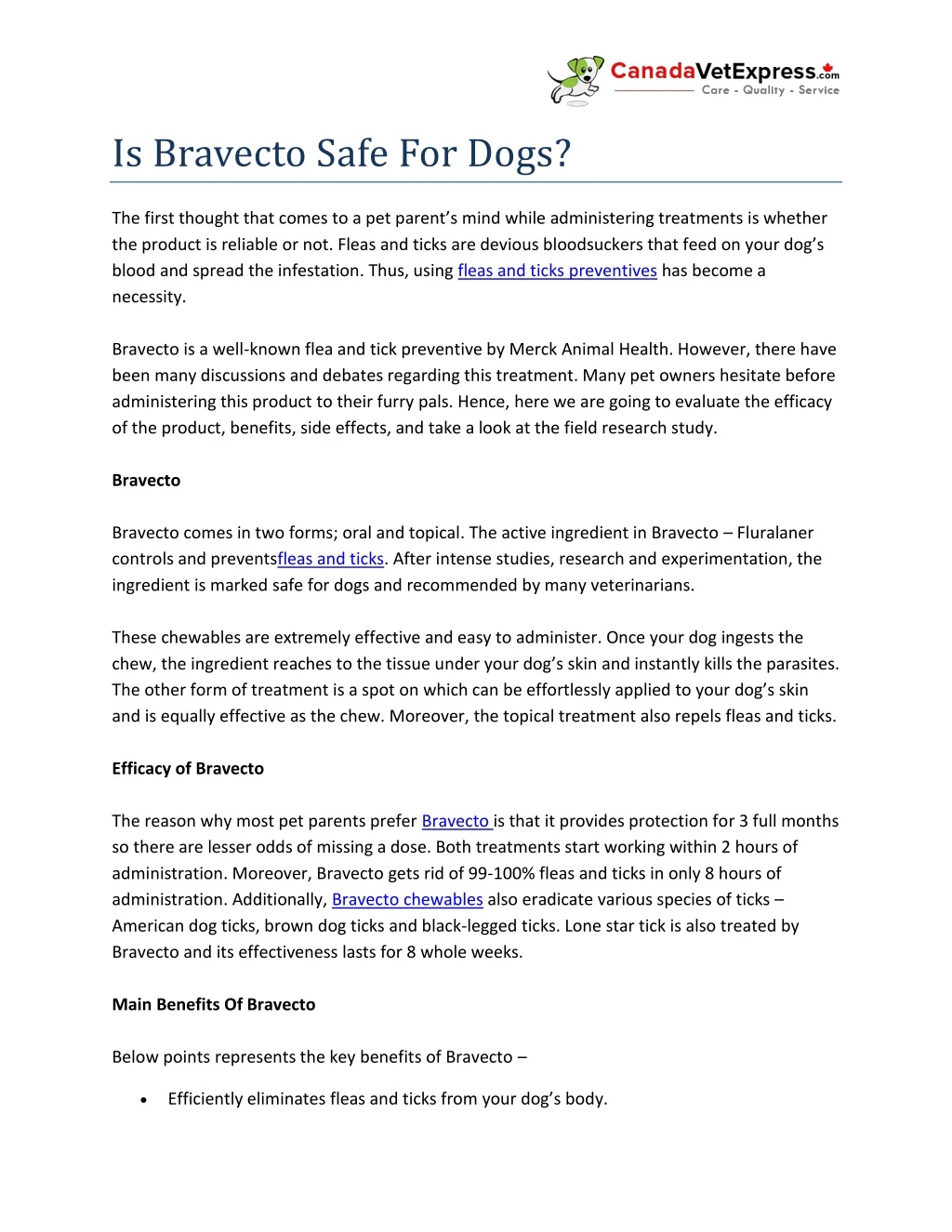 is bravecto safe for dogs