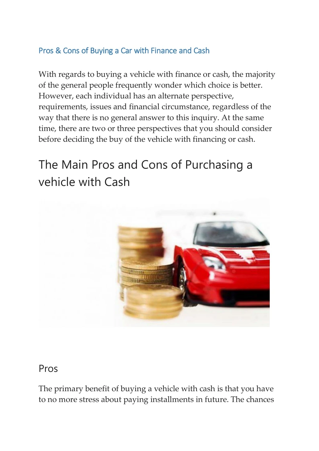 pros cons of buying a car with finance and cash