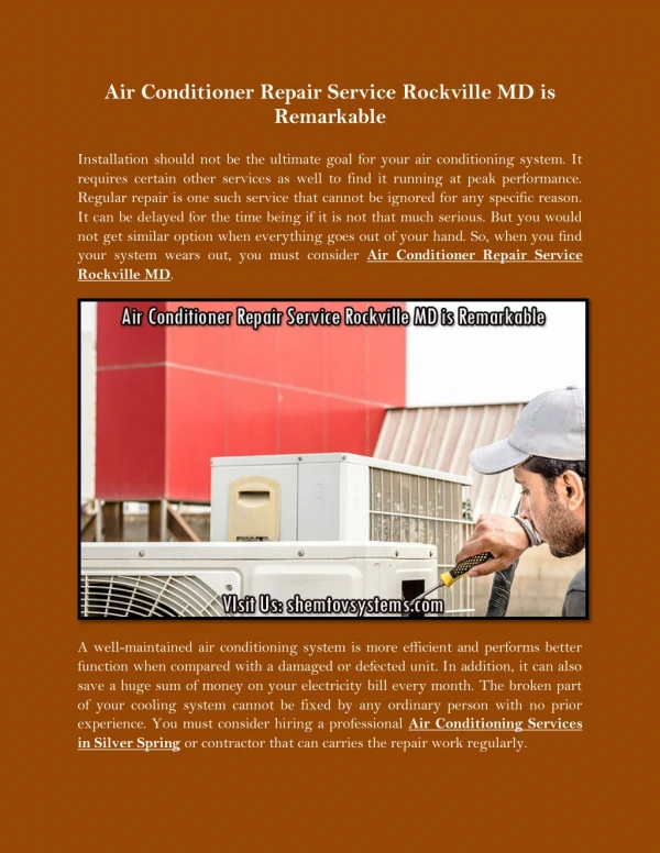 Air Conditioner Repair Service Rockville MD is Remarkable