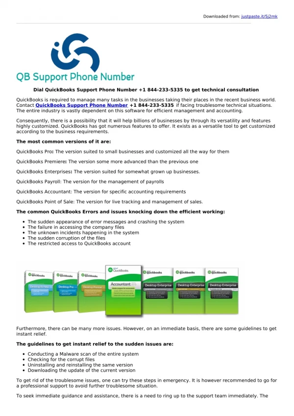 Dial QuickBooks Support Phone Number 1 844-233-5335 to get technical consultation