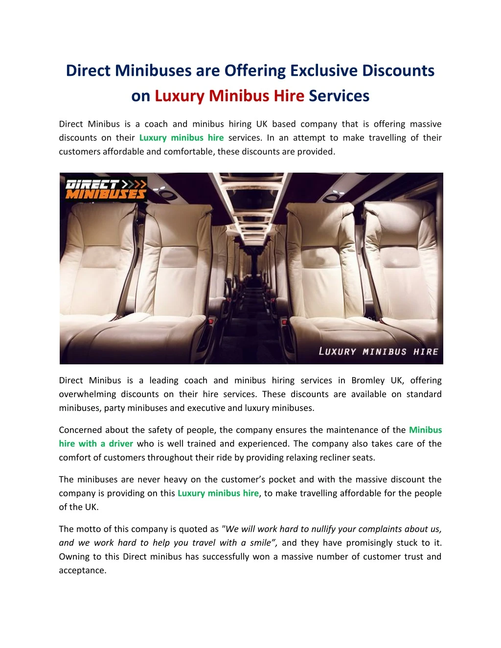 direct minibuses are offering exclusive discounts