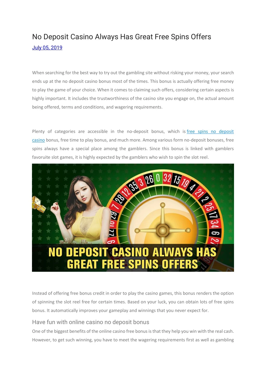 no deposit casino always has great free spins