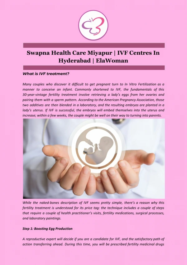 Swapna Health Care Miyapur | IVF Centres In Hyderabad | ElaWoman