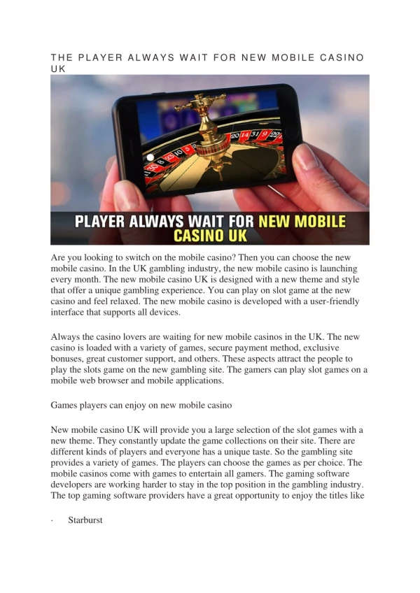 The Player Always Wait For New Mobile Casino Uk