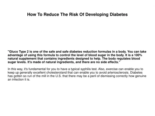 How To Reduce The Risk Of Developing Diabetes