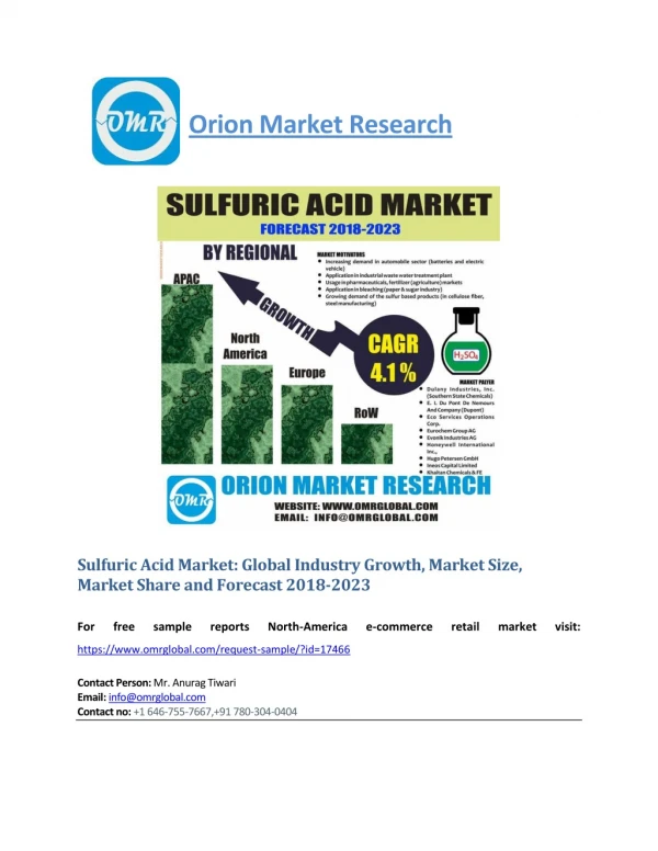 Sulfuric Acid Market Segmentation, Forecast, Market Analysis, Global Industry Size and Share to 2023