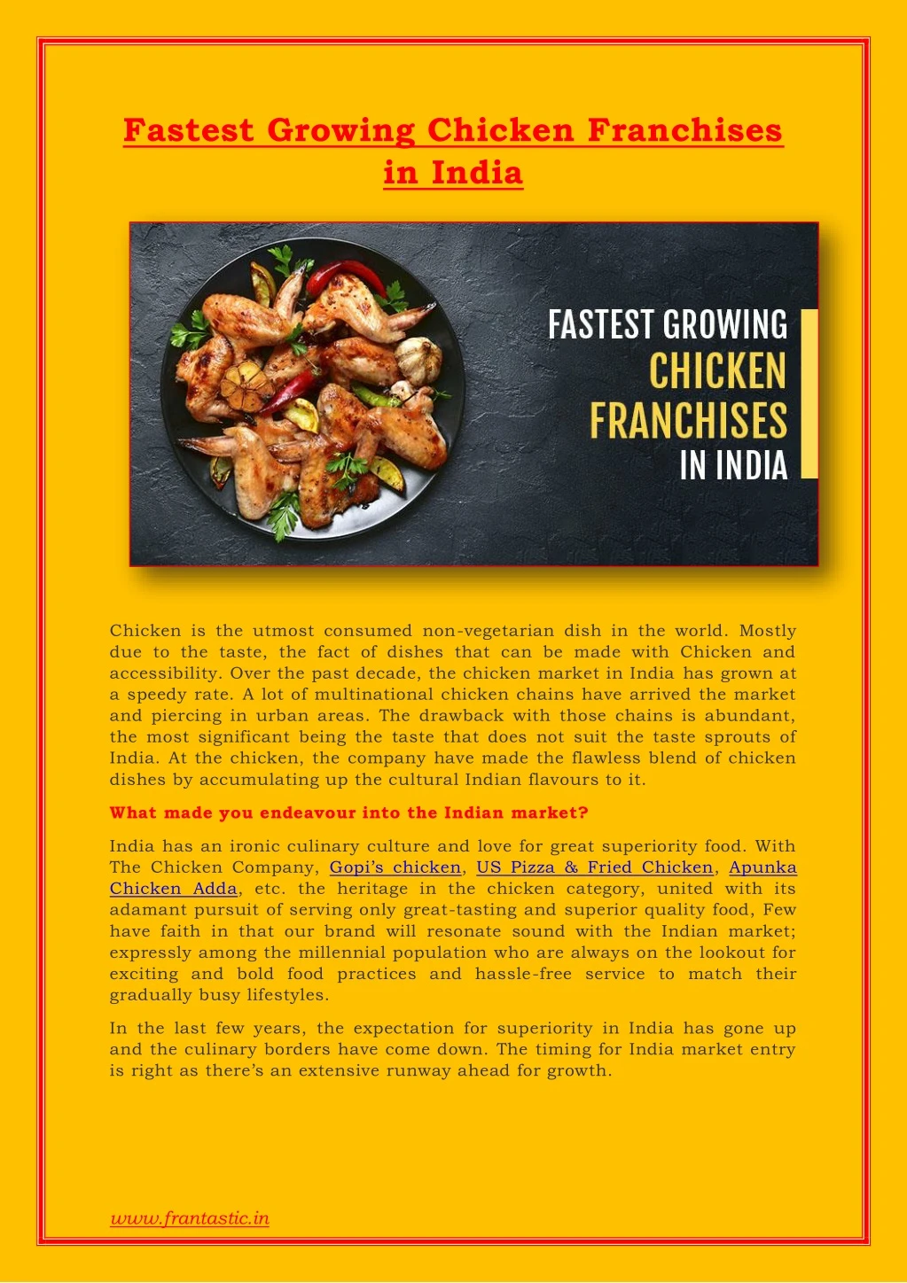 fastest growing chicken franchises in india