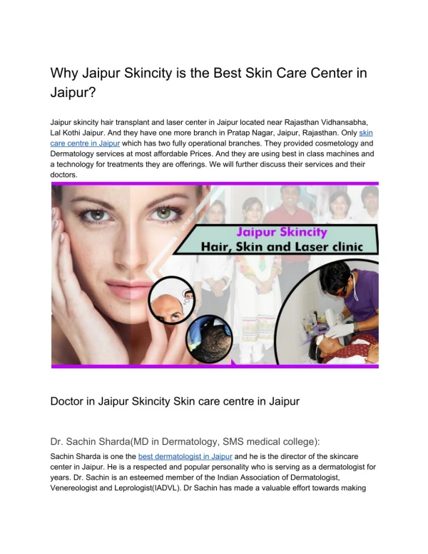 Jaipur Skincity is the Best Skin care center in Jaipur