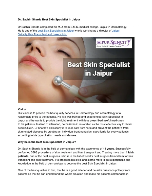 Dr. Sachin Sharda Best Skin Specialist in Jaipur