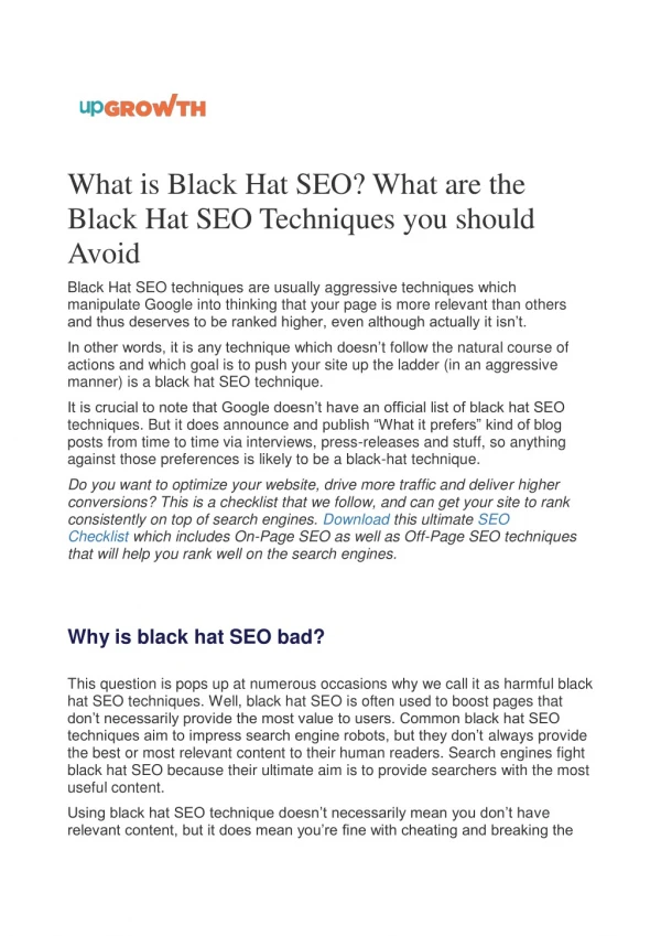 What is Black Hat SEO? What are the Black Hat SEO Techniques you should Avoid