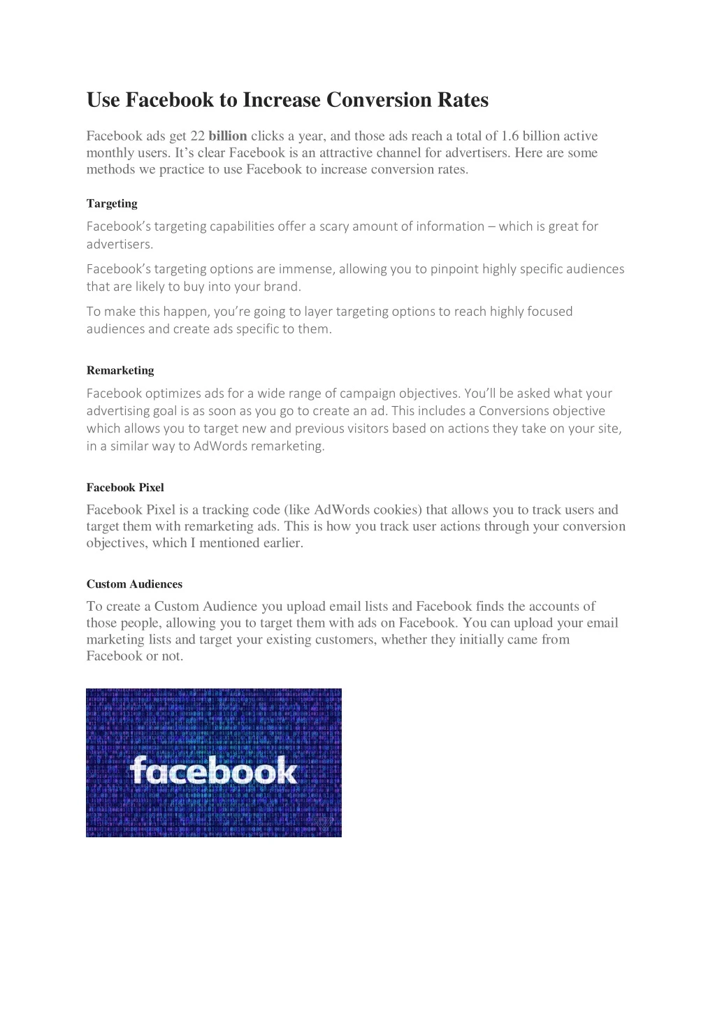 use facebook to increase conversion rates