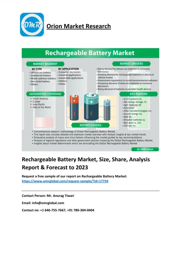 Rechargeable Battery Market: Global Trends, Growth, Market and Forecast 2018-2023