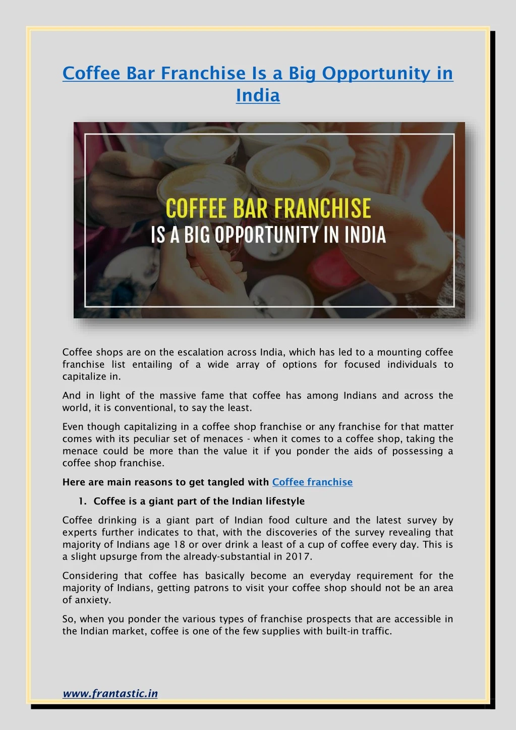 coffee bar franchise is a big opportunity in india