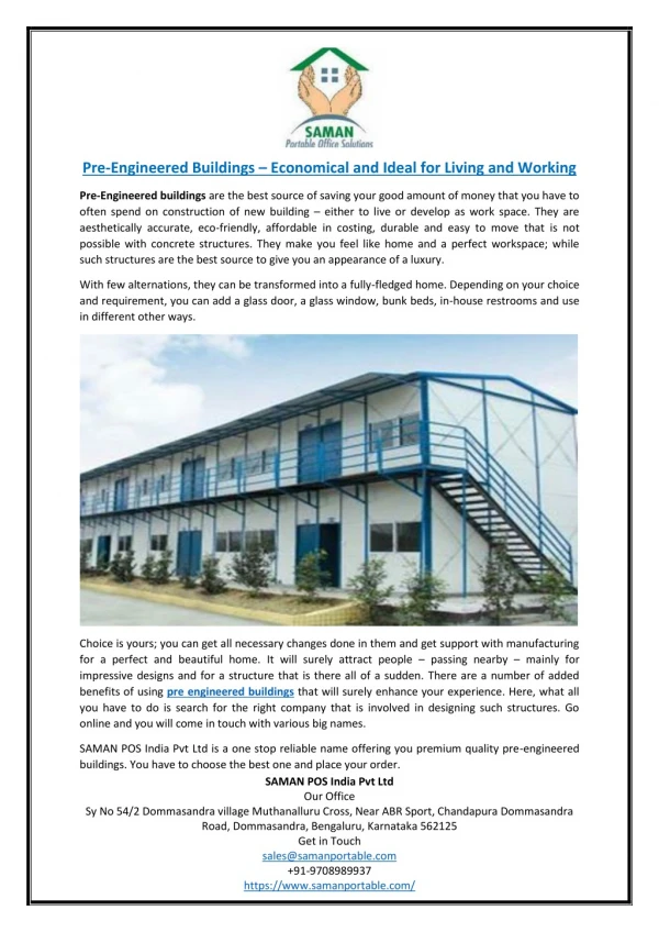 Pre-Engineered Buildings – Economical and Ideal for Living and Working