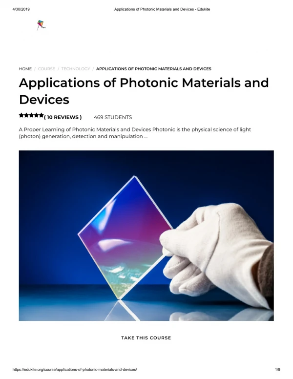 Applications of Photonic Materials and Devices - Edukite