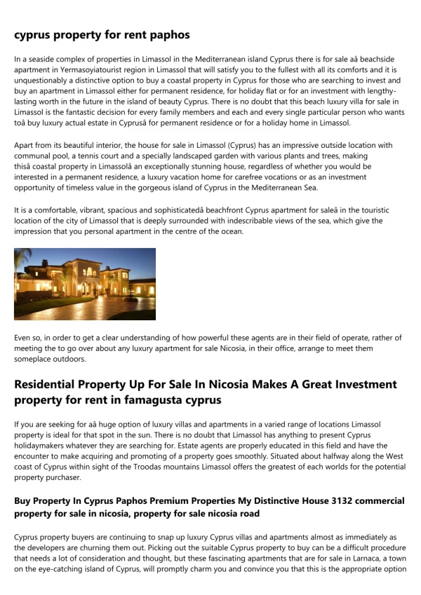 property sale limassol cyprus and Citizenship By Investment