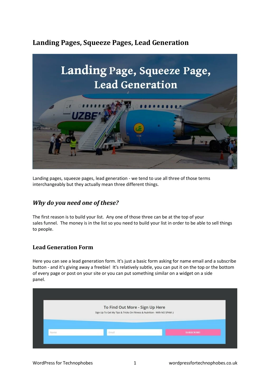 landing pages squeeze pages lead generation