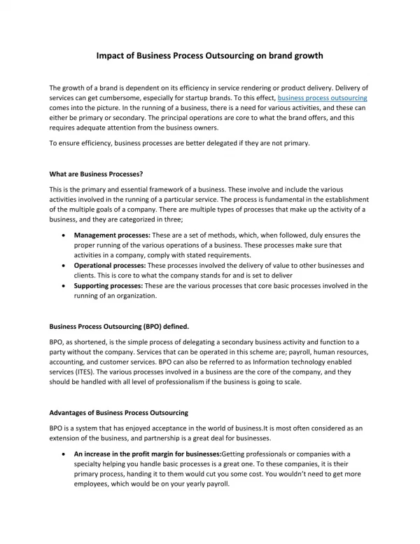 Impact of Business Process Outsourcing on brand growth