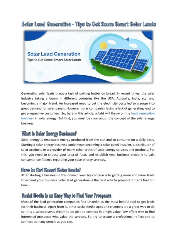 Solar Lead Generation-Tips to Get Some Smart Solar Leads