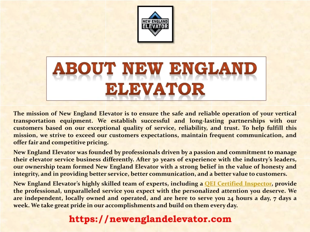 about new england elevator