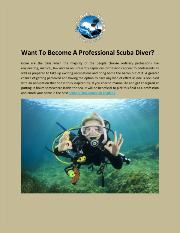 Want To Become A Professional Scuba Diver?