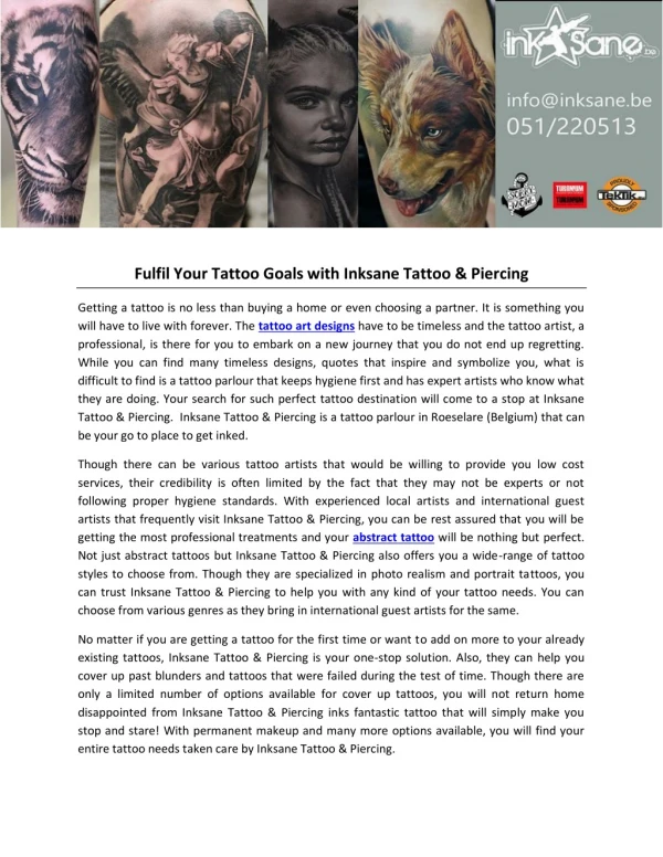 Fulfil Your Tattoo Goals with Inksane Tattoo & Piercing