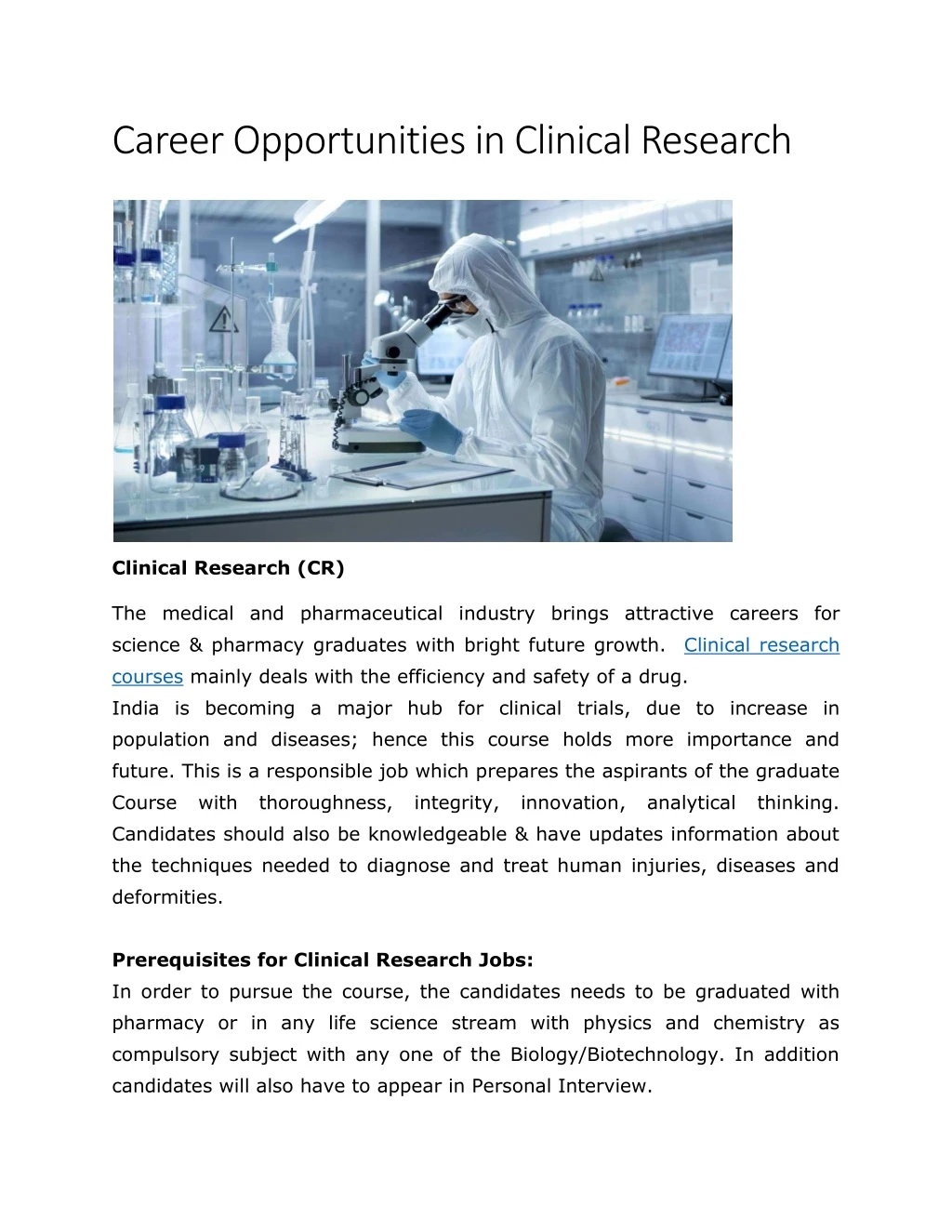 career opportunities in clinical research