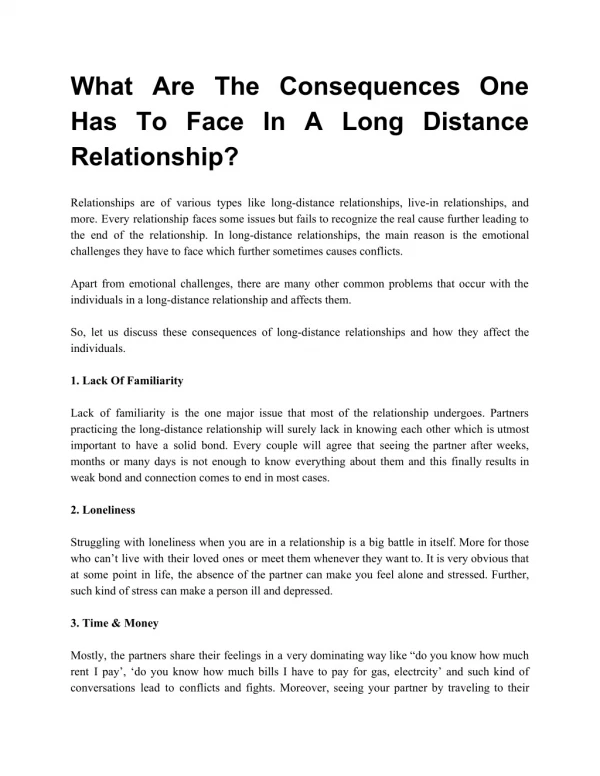 What Are The Consequences One Has To Face In A Long Distance Relationship?