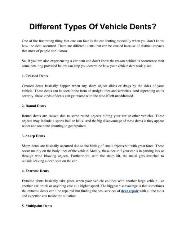 Different Types Of Vehicle Dents?
