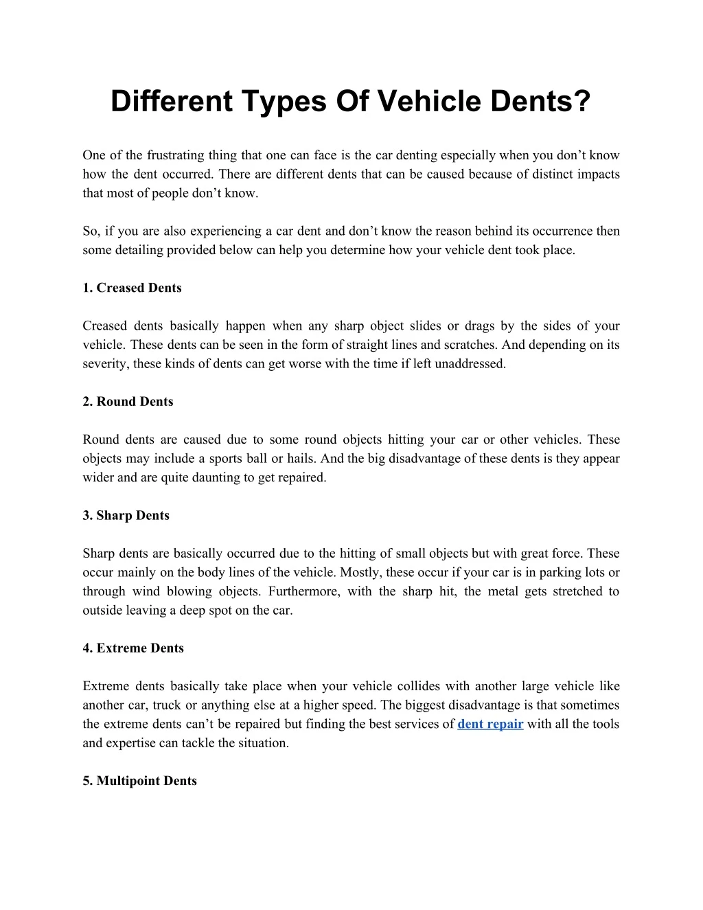 different types of vehicle dents