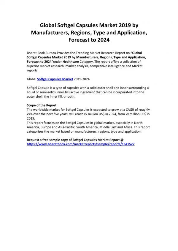 Global Softgel Capsules Market Forecast 2019-2024