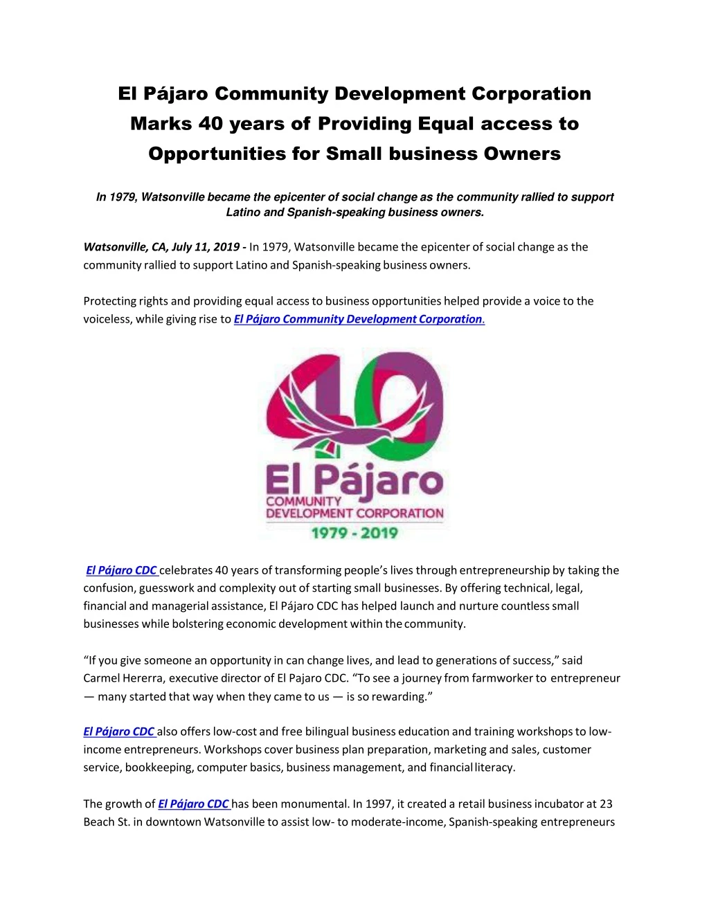 el p jaro community development corporation marks